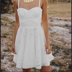 Zara Openwork Embroidered White Bustier Dress